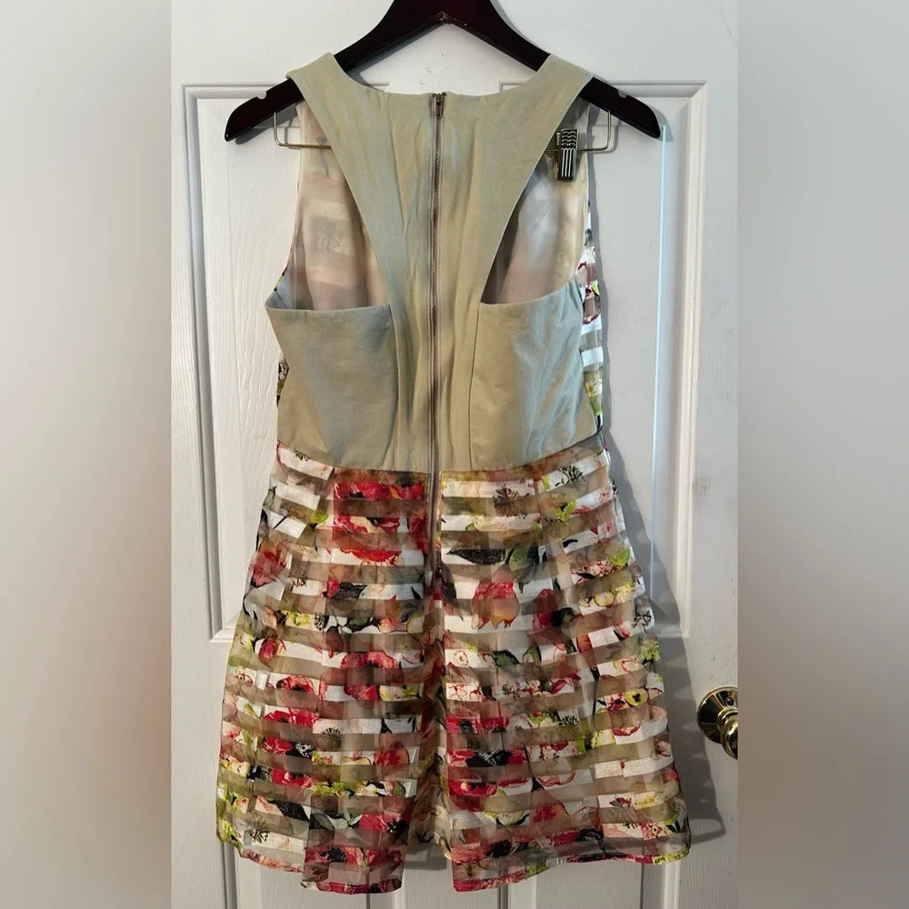 Allik ANTHROPOLOGIE Pastel Water Color Sheer Panel Sheath Midi M Racerback Zip - Picture 5 of 13